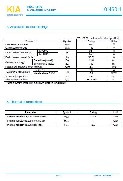 10n60場效應管參數(shù) 9.5A/600V