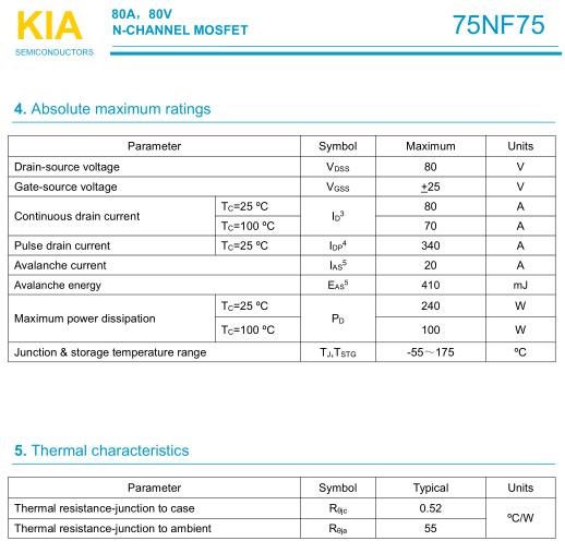 安定器,MOS管75NF75,80A/80V