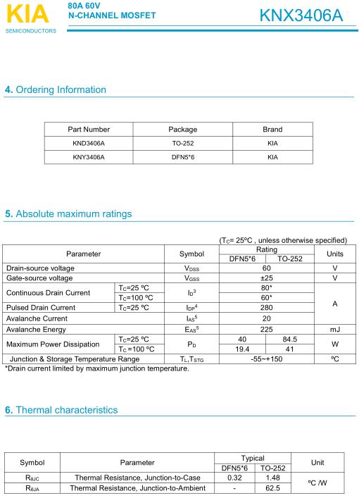 MOS管 KNX3406A 80A/60V原廠正品-MOS管封裝|規(guī)格書(shū)|價(jià)格-KIA MOS管