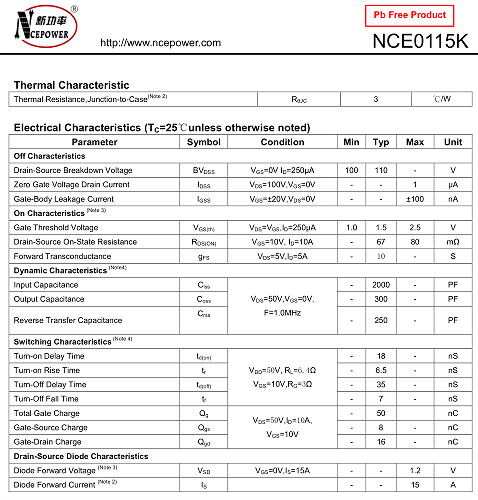 NCE0115K,NCE0115K參數(shù),NCE0115K規(guī)格書(shū)