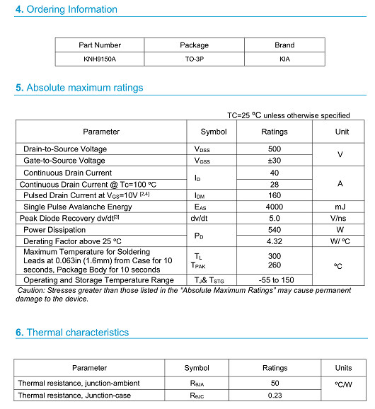 MOS管,40A/500V,KNX9150A