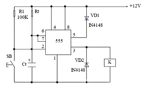 延時(shí)電路圖,555延時(shí)電路