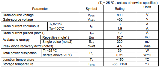 3n80場效應(yīng)管,KIA3N80H參數(shù)